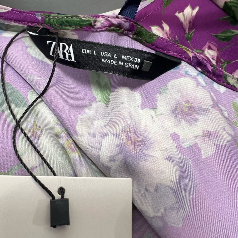 Zara Satin Silky Cowl Neck Blouse Camisole Floral Purple Bloomcore Lg Y2K Style - Picture 5 of 9